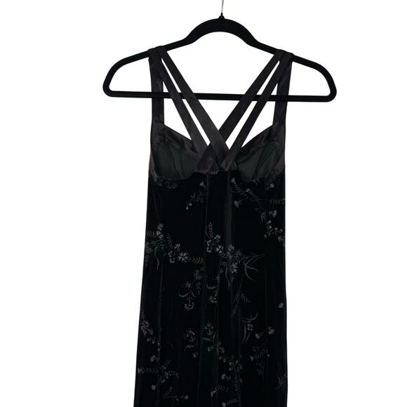 CDC Petites Black Velvet Floral Maxi Dress Size 6 Gothic y2K Romantic Front Slit - Picture 9 of 9